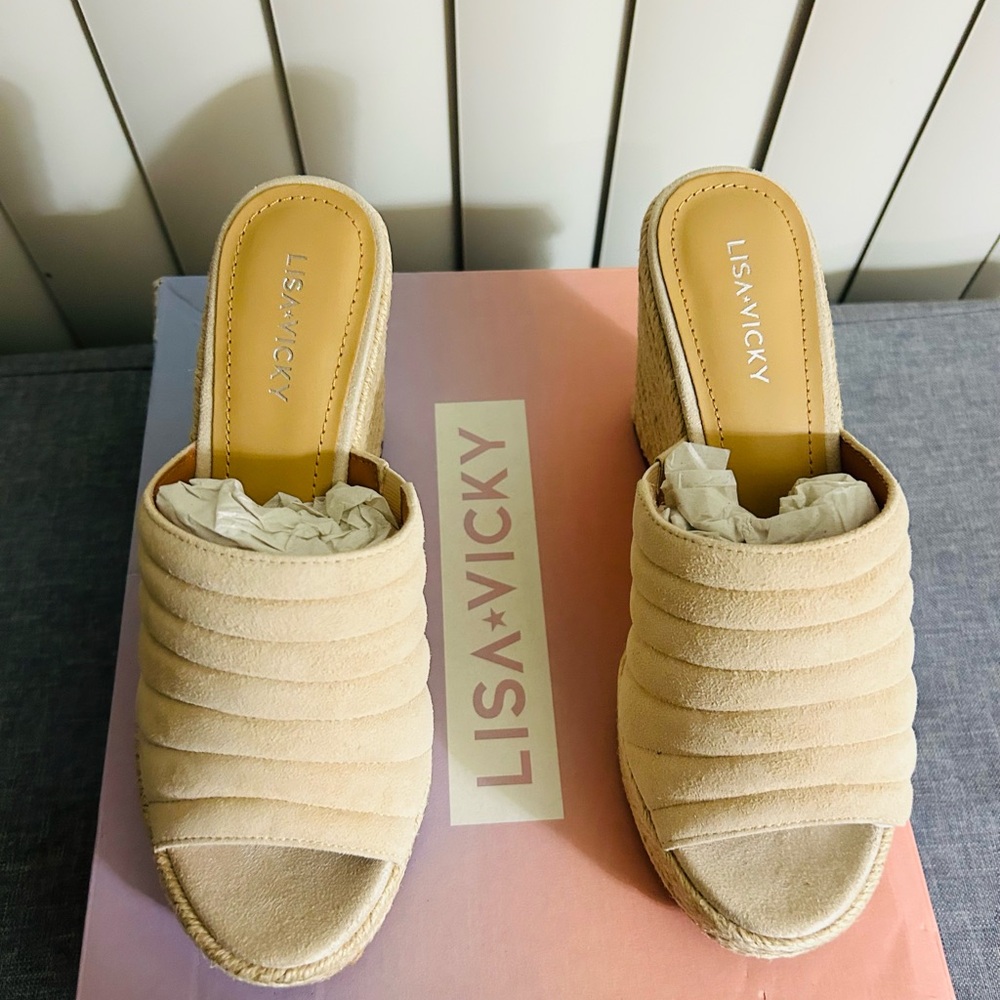 Women's Nude Suede Wedge Sandals